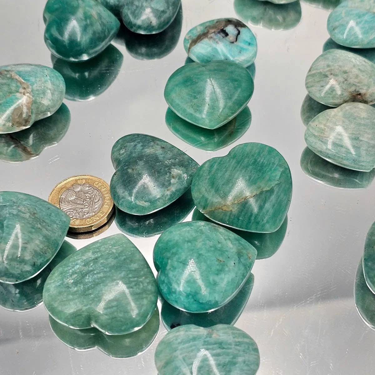 Amazonite Crystal Pocket Hearts - Soothing, Communication, and Truth