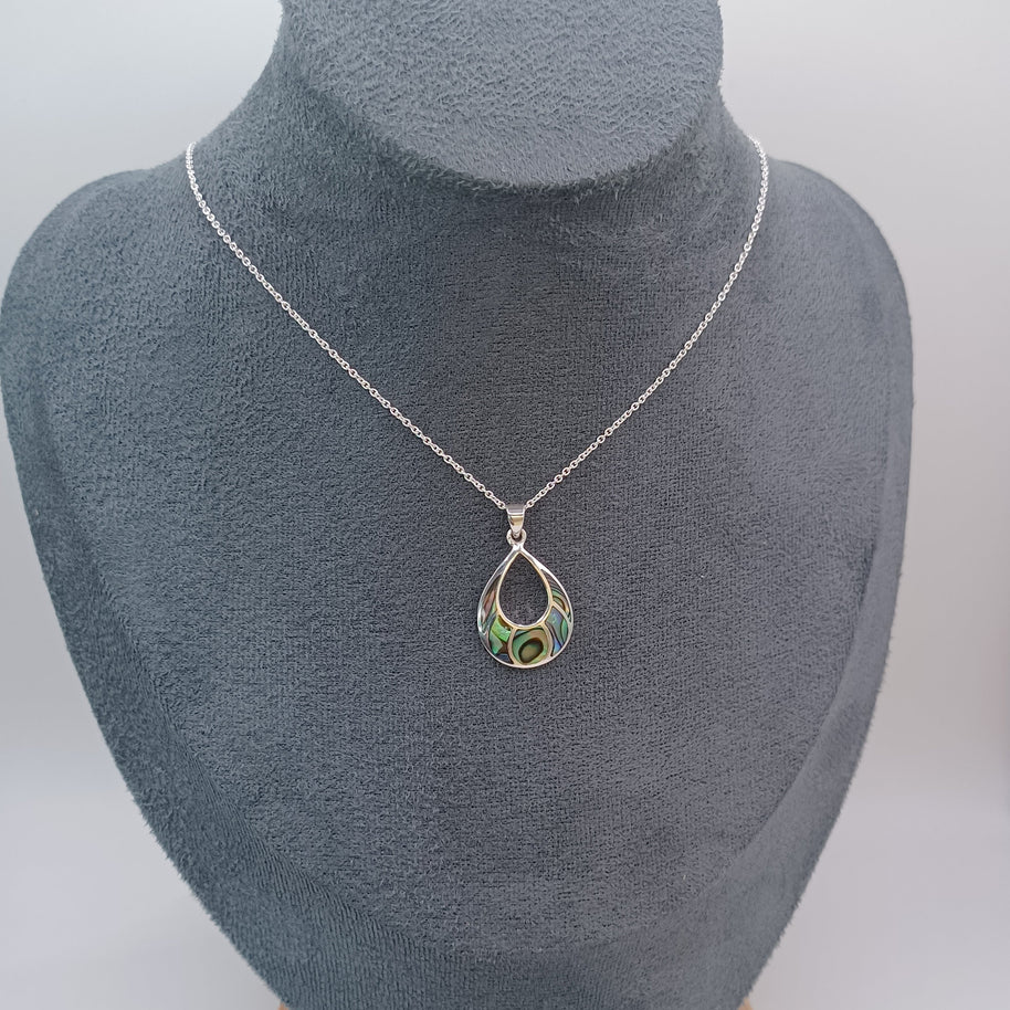 Sterling Silver Abalone Shell Pendant Necklace – 18” Trace Chain