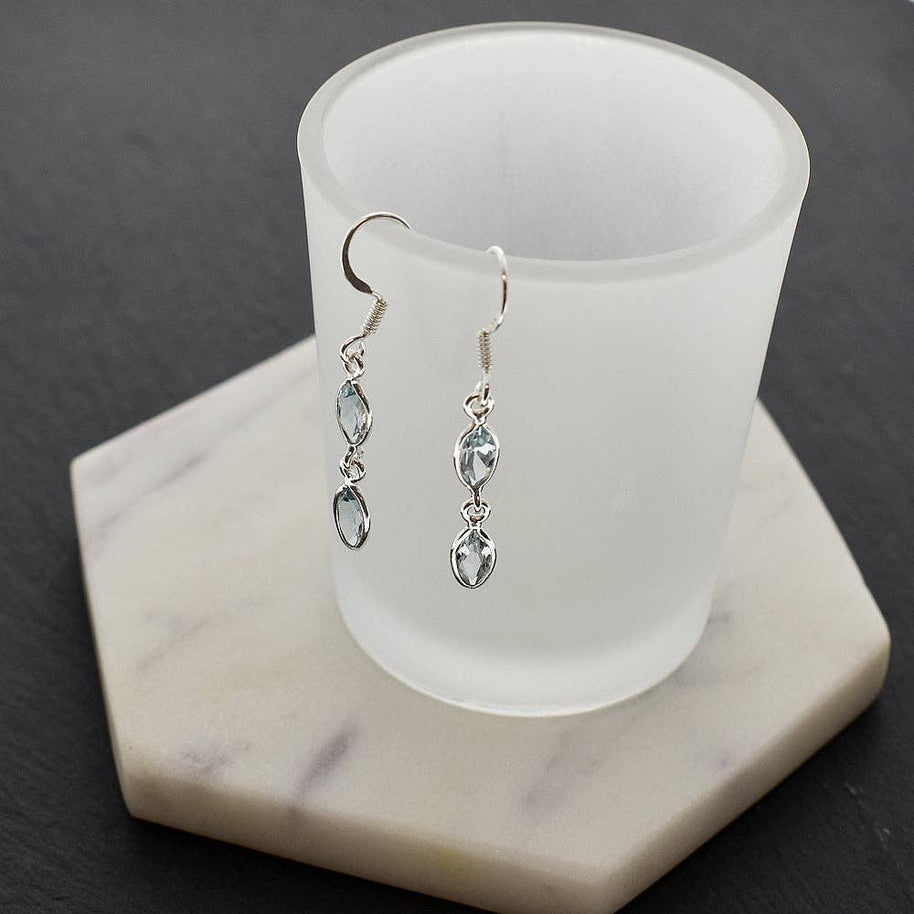 Sterling Silver Double Drop Marquise Blue Topaz Earrings
