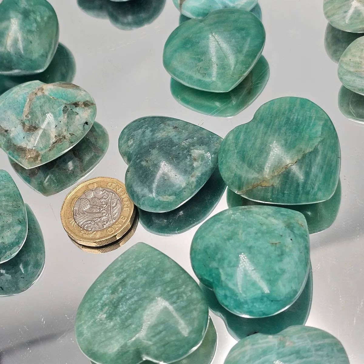 Amazonite Crystal Pocket Hearts - Soothing, Communication, and Truth