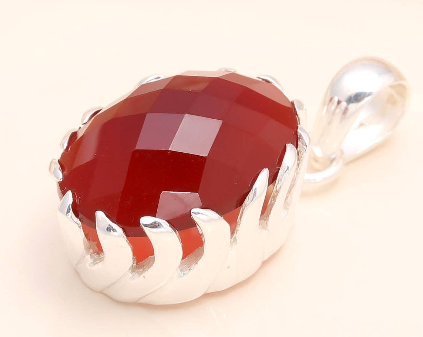 Sterling Silver Faceted Carnelian Pendant Necklace – 18” Trace Chain