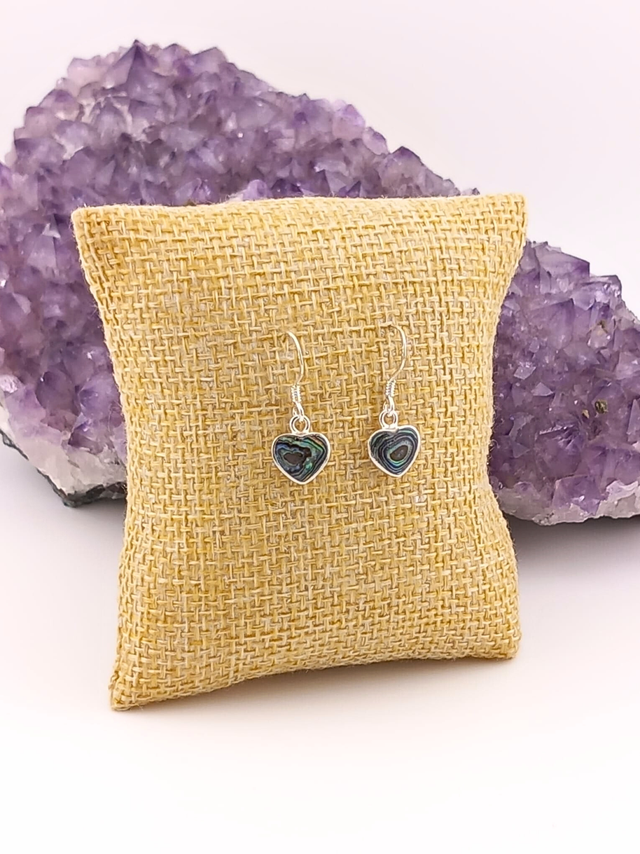 Sterling Silver Abalone Heart Drop Earrings