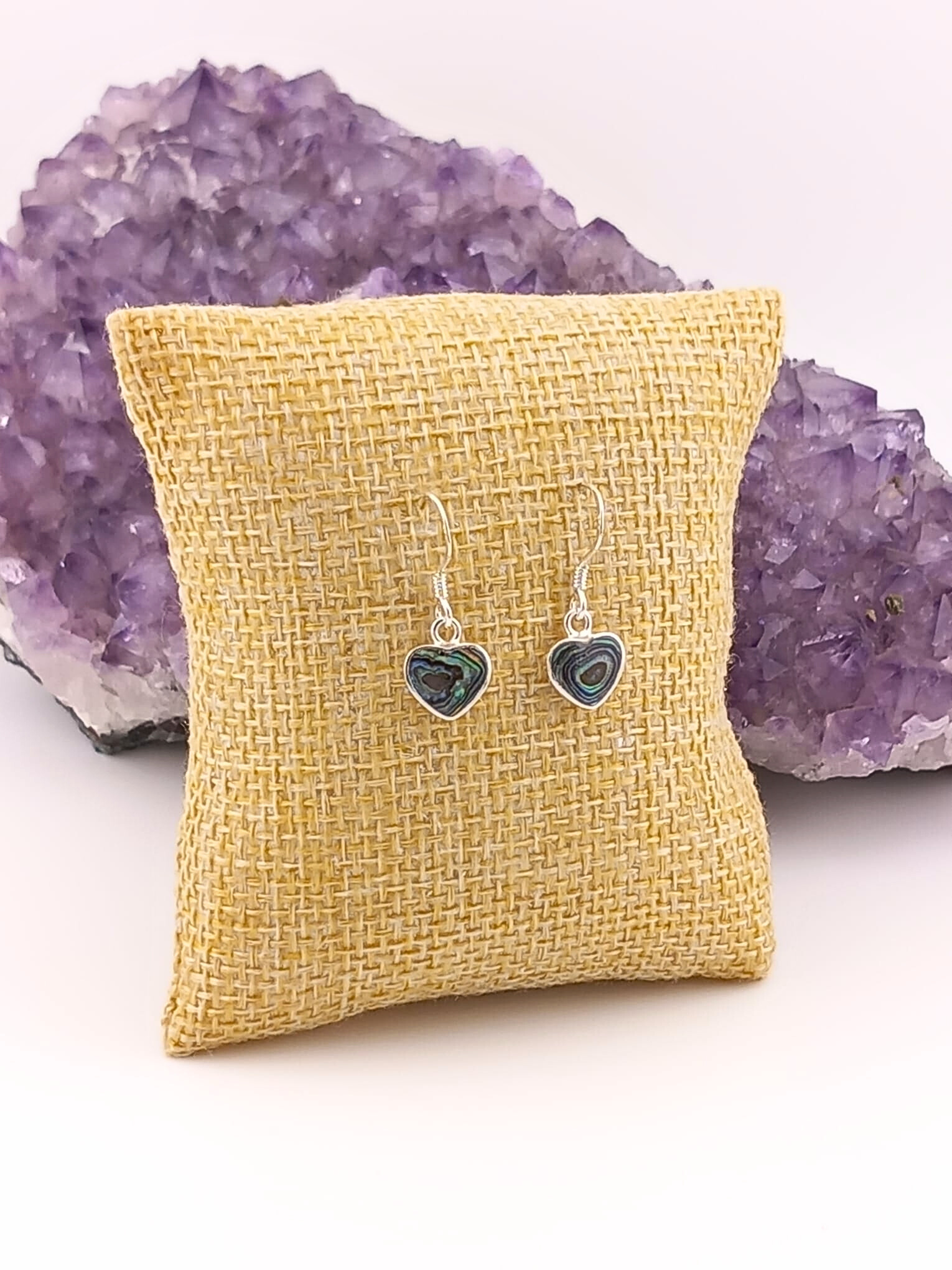 Sterling Silver Abalone Heart Drop Earrings