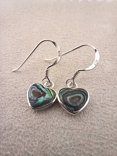 Sterling Silver Abalone Heart Drop Earrings
