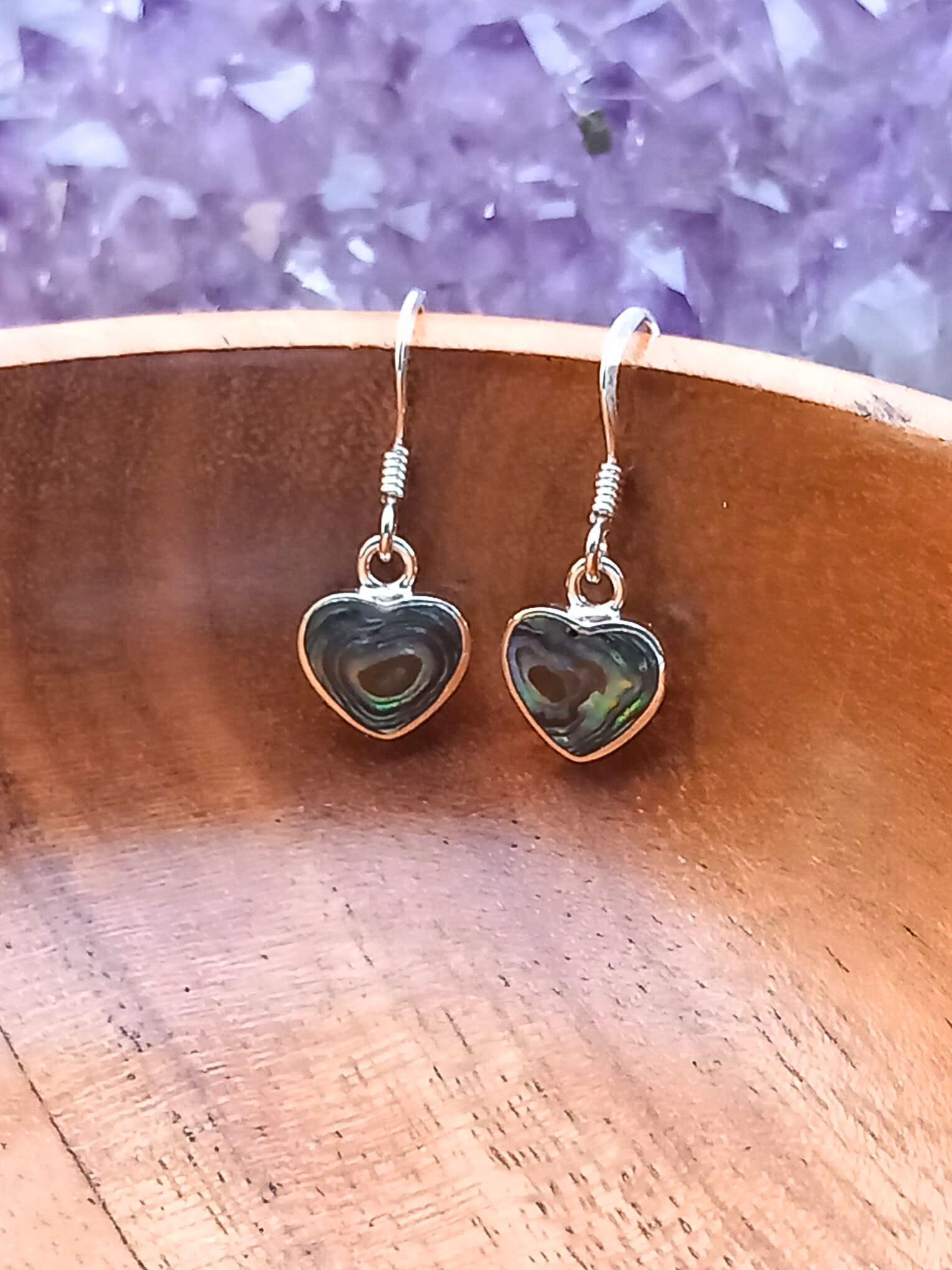 Sterling Silver Abalone Heart Drop Earrings