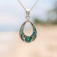 Sterling Silver Large Abalone Shell Pendant Necklace – 18” Trace Chain