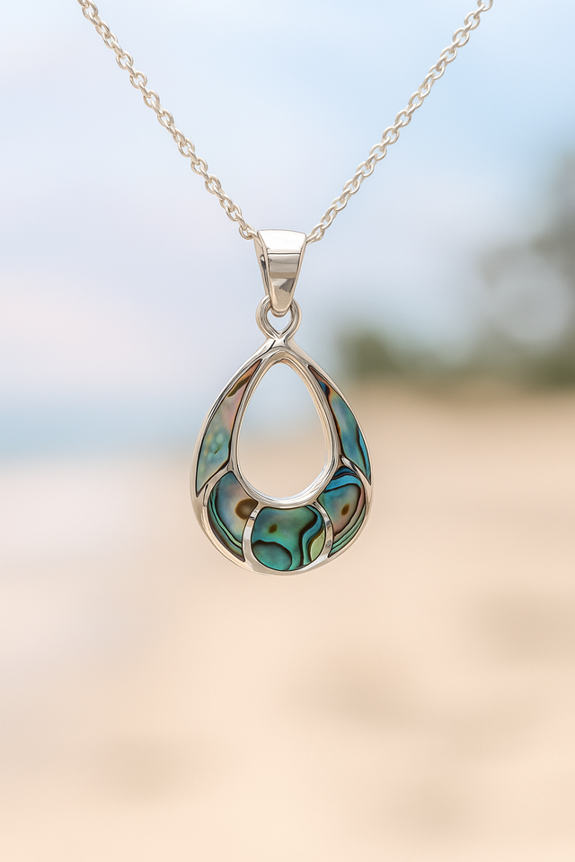 Sterling Silver Large Abalone Shell Pendant Necklace – 18” Trace Chain