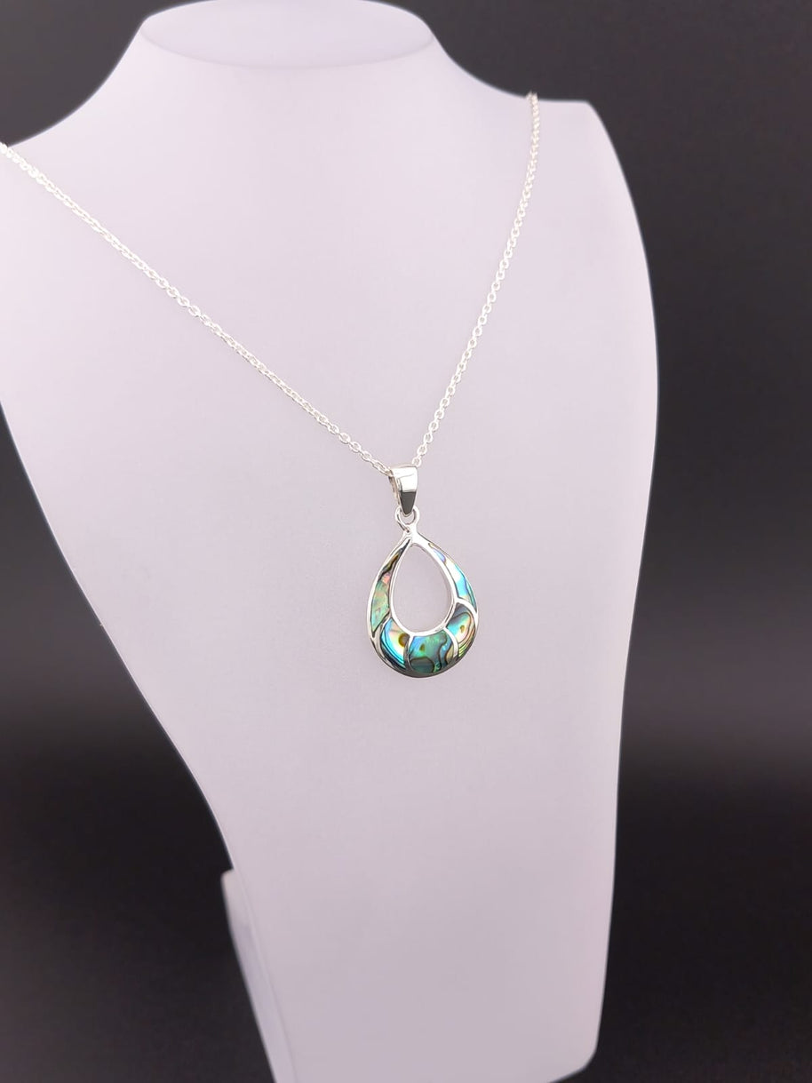 Sterling Silver Large Abalone Shell Pendant Necklace – 18” Trace Chain
