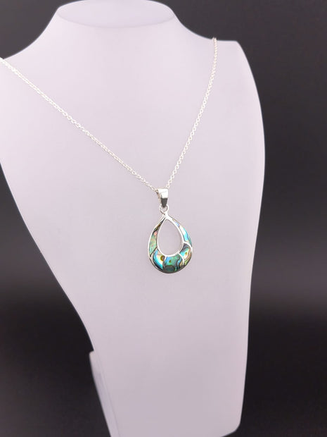 Sterling Silver Large Abalone Shell Pendant Necklace – 18” Trace Chain