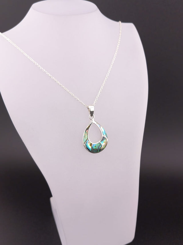Sterling Silver Large Abalone Shell Pendant Necklace – 18” Trace Chain