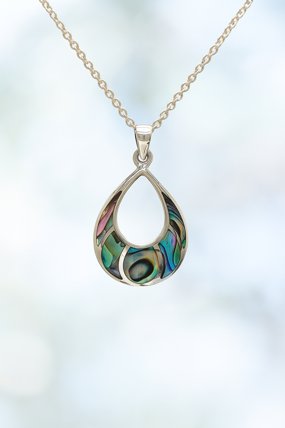Sterling Silver Abalone Shell Pendant Necklace – 18” Trace Chain