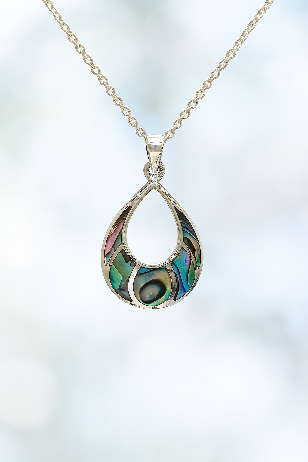 Sterling Silver Abalone Shell Pendant Necklace – 18” Trace Chain