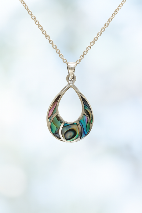 Sterling Silver Abalone Shell Pendant Necklace – 18” Trace Chain