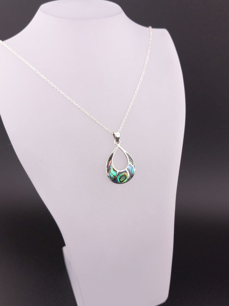 Sterling Silver Abalone Shell Pendant Necklace – 18” Trace Chain