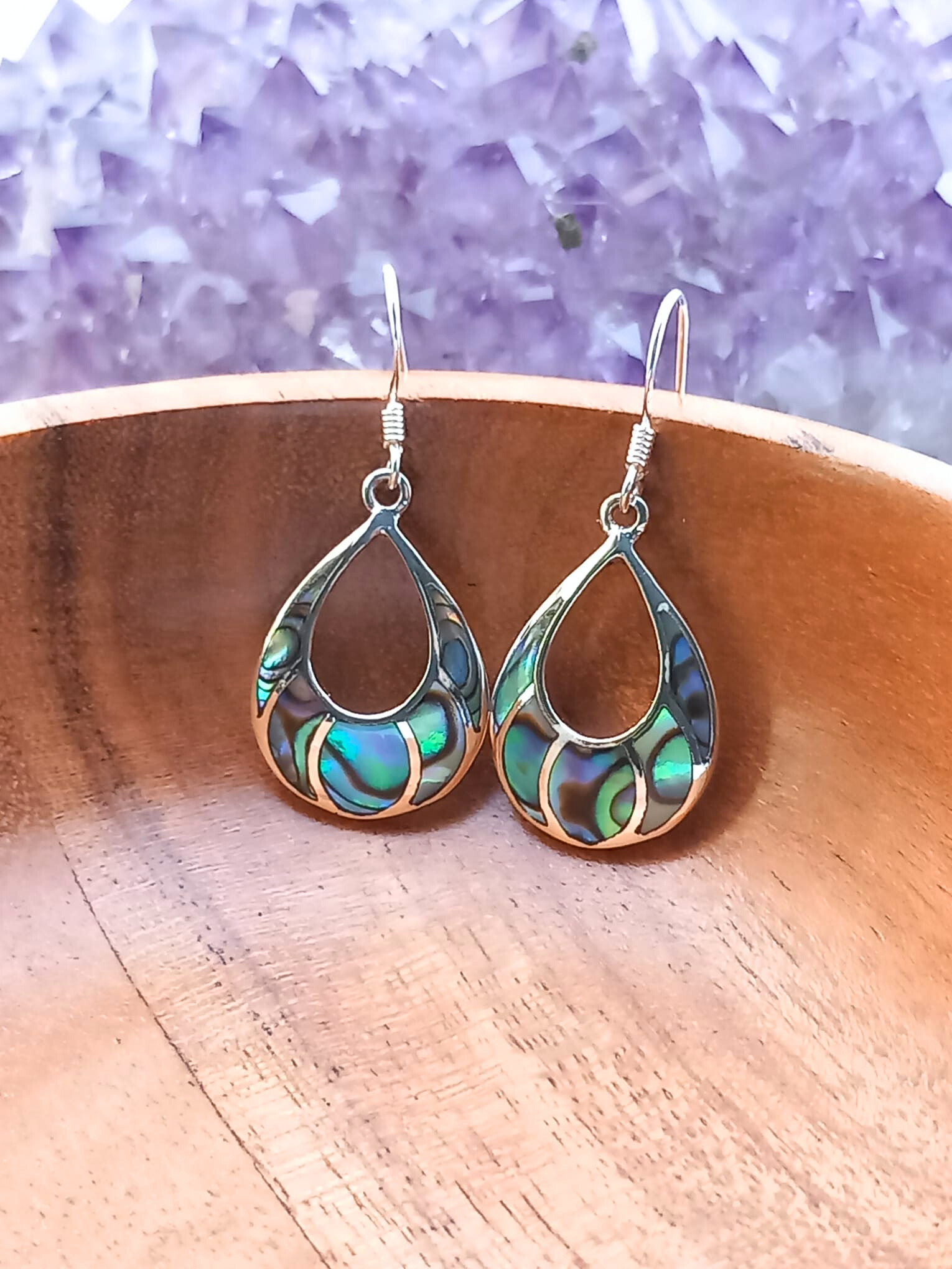 Sterling Silver Abalone Teardrop Drop Earrings