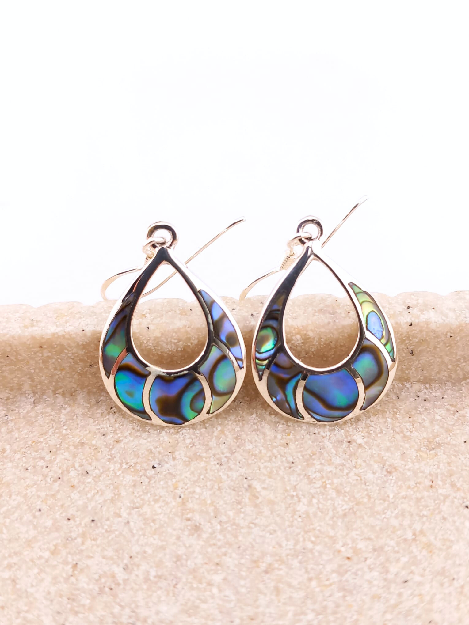 Sterling Silver Abalone Teardrop Drop Earrings