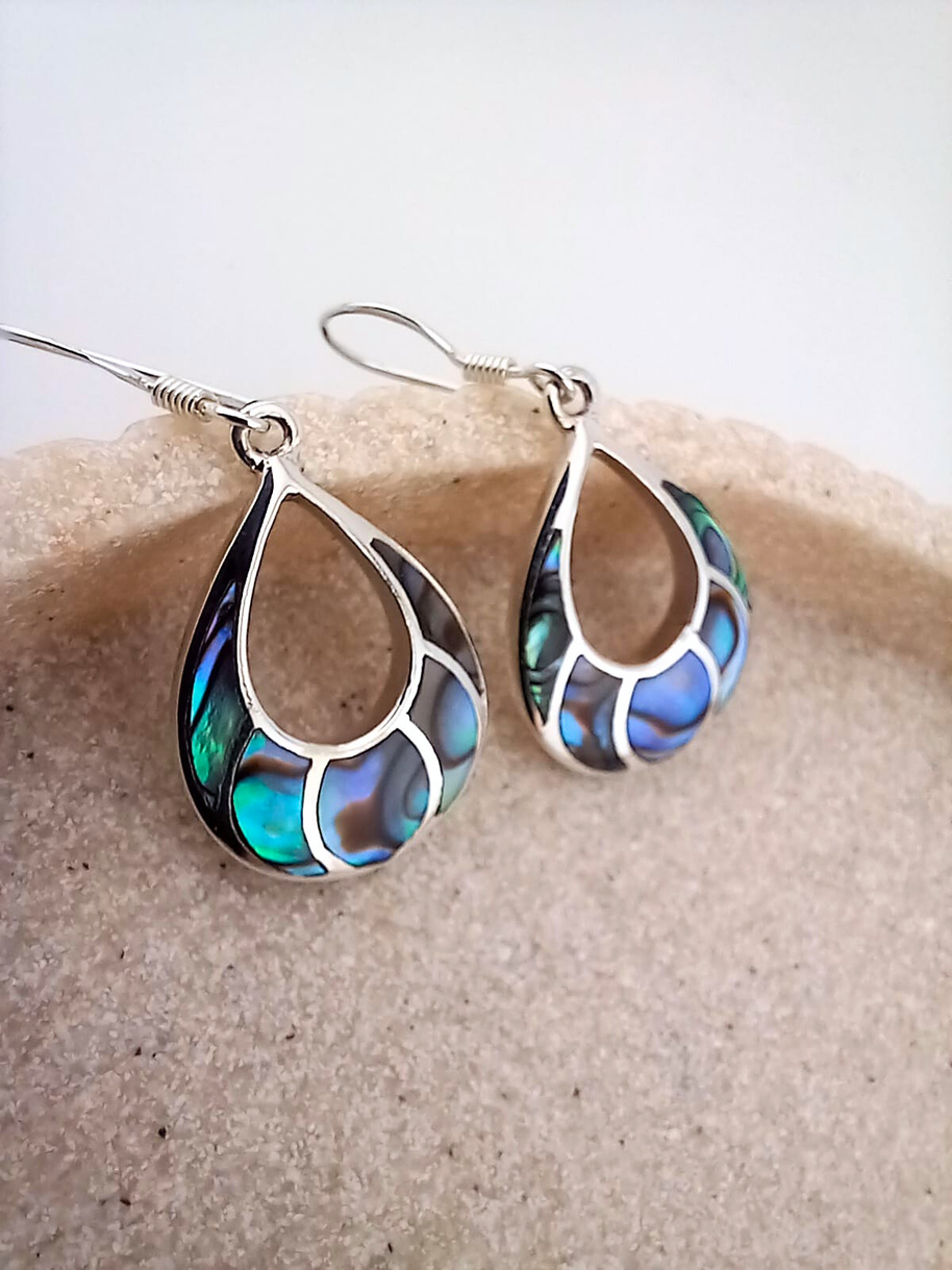 Sterling Silver Abalone Teardrop Drop Earrings