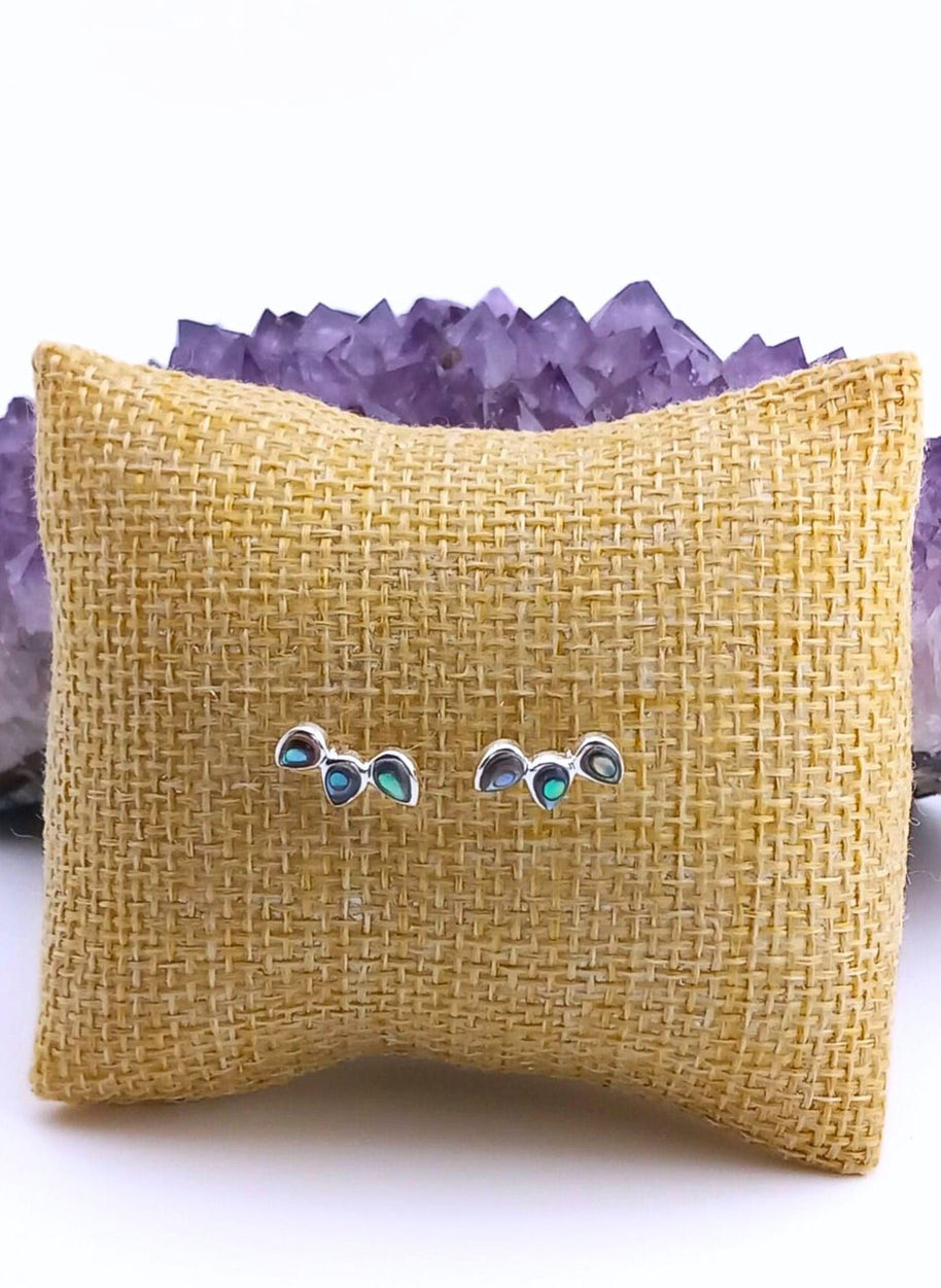 Sterling Silver Abalone Three Stone Stud Earrings