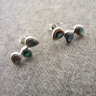 Sterling Silver Abalone Three Stone Stud Earrings