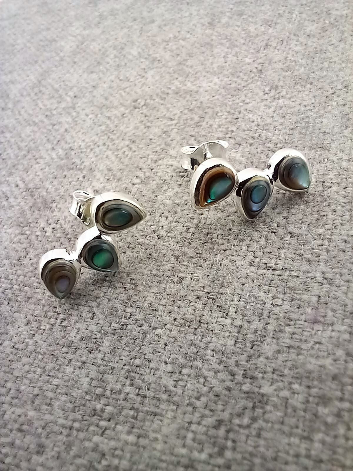 Sterling Silver Abalone Three Stone Stud Earrings