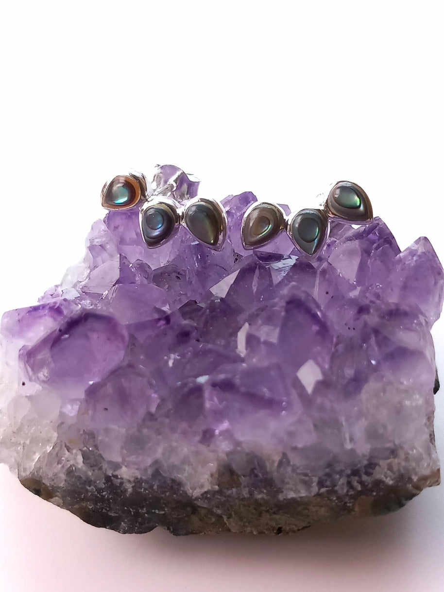 Sterling Silver Abalone Three Stone Stud Earrings