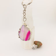 Pink Agate Slice Keyring
