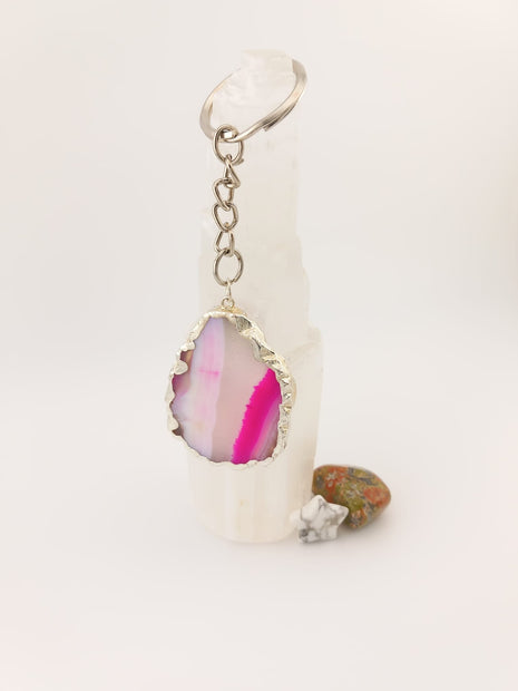 Pink Agate Slice Keyring