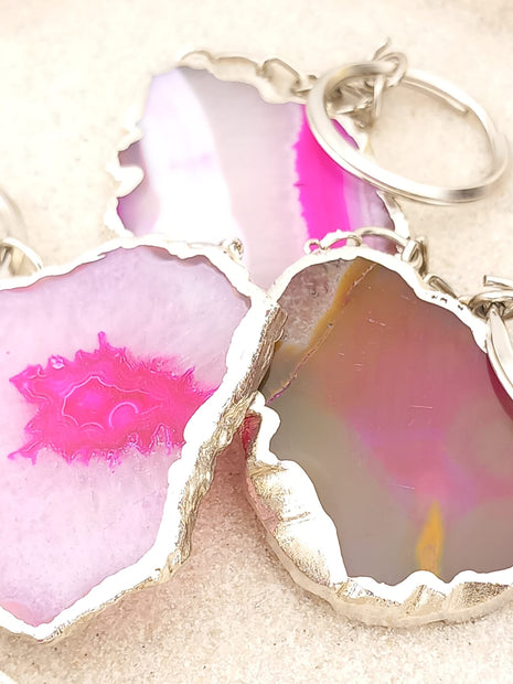 Pink Agate Slice Keyring