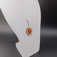 Sterling Silver Amber Wave Pendant Necklace – 18” Trace Chain