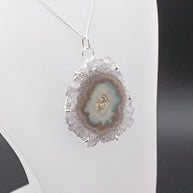Sterling Silver Amethyst Druzy Stalactite Pendant Necklace – 18” Curb Chain