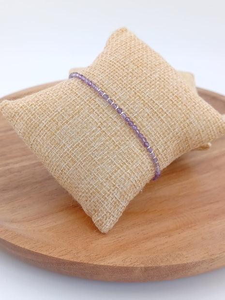 Fine Beaded Amethyst and Sterling Silver Bracelet