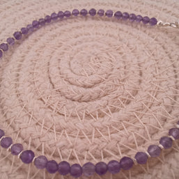 Fine Beaded Amethyst and Sterling Silver Bracelet