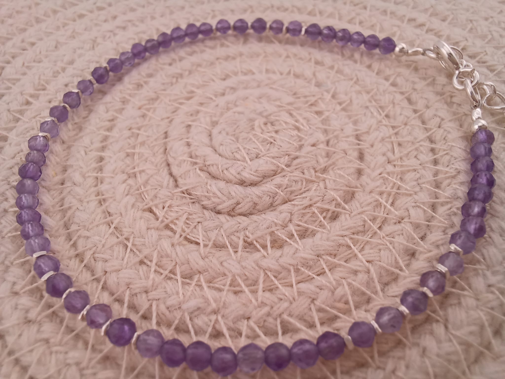 Fine Beaded Amethyst and Sterling Silver Bracelet