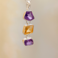 Sterling Silver Amethyst & Citrine Geometric Pendant Necklace – 18” Trace Chain