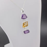 Sterling Silver Amethyst & Citrine Geometric Pendant Necklace – 18” Trace Chain