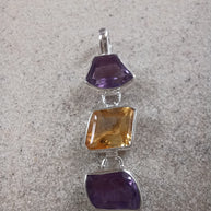 Sterling Silver Amethyst & Citrine Geometric Pendant Necklace – 18” Trace Chain