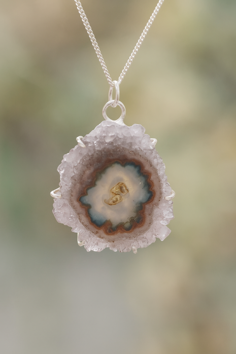 Sterling Silver Amethyst Druzy Stalactite Pendant Necklace – 18” Curb Chain