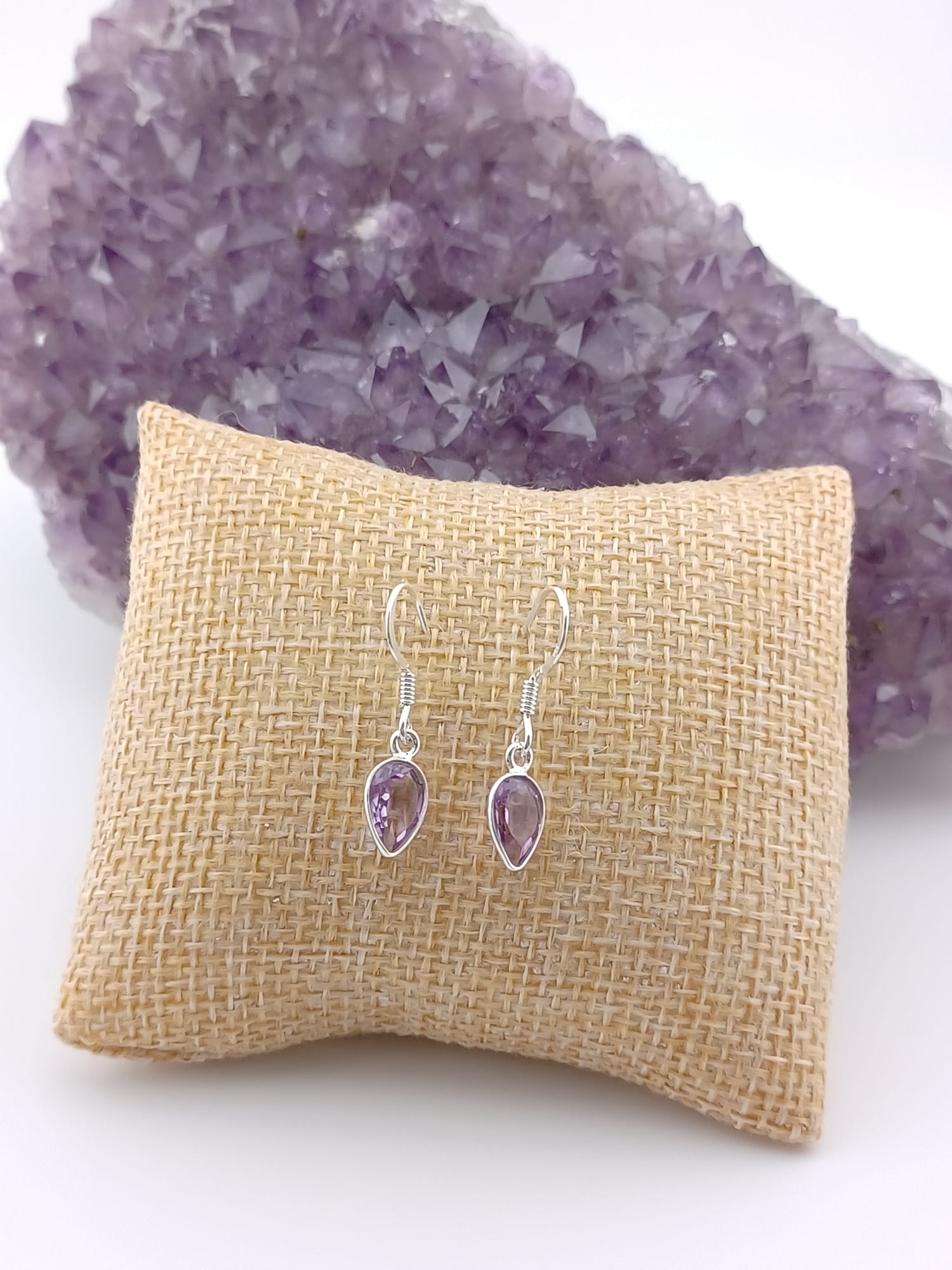 Sterling Silver Faceted Amethyst Inverted Teardrop Earrings