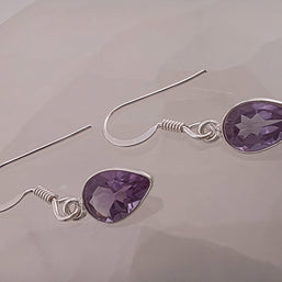 Sterling Silver Faceted Amethyst Inverted Teardrop Earrings