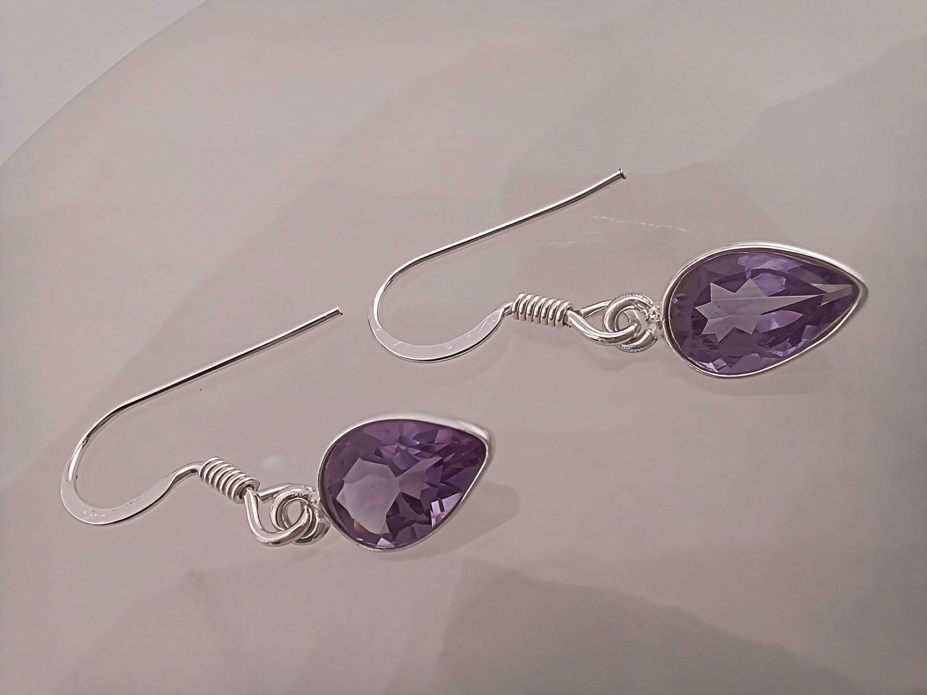 Sterling Silver Faceted Amethyst Inverted Teardrop Earrings