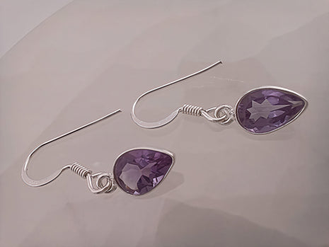 Sterling Silver Faceted Amethyst Inverted Teardrop Earrings