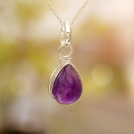 Sterling Silver Amethyst Teardrop Pendant Necklace – 18” Trace Chain