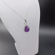 Sterling Silver Amethyst Teardrop Pendant Necklace – 18” Trace Chain