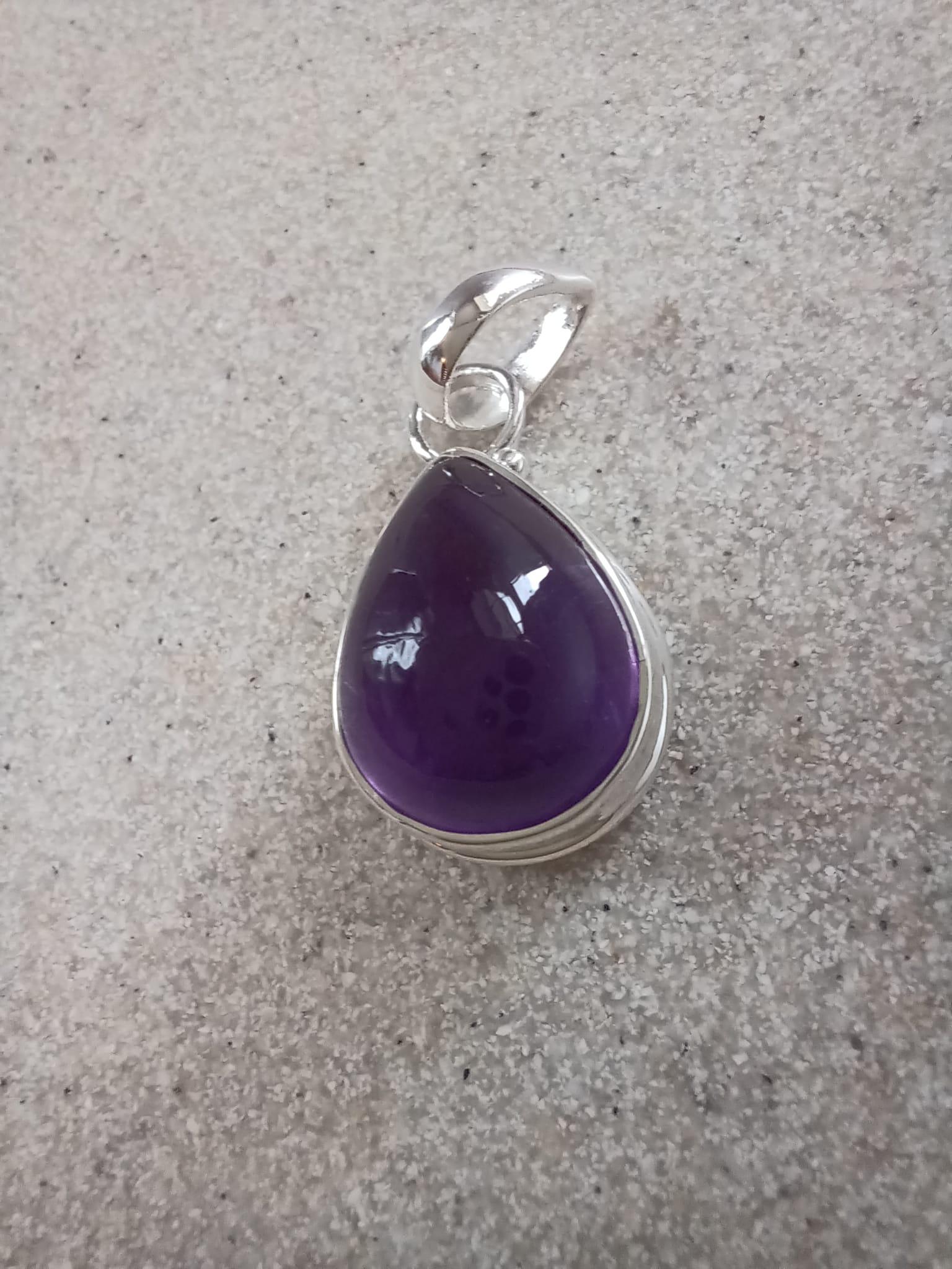 Sterling Silver Amethyst Teardrop Pendant Necklace – 18” Trace Chain