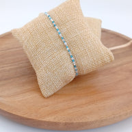 Blue Apatite and Rainbow Moonstone Adjustable Sterling Silver Bracelet