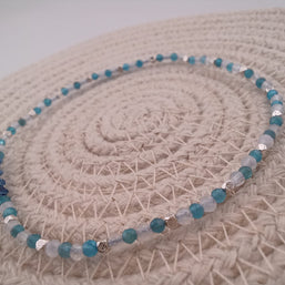 Blue Apatite and Rainbow Moonstone Adjustable Sterling Silver Bracelet