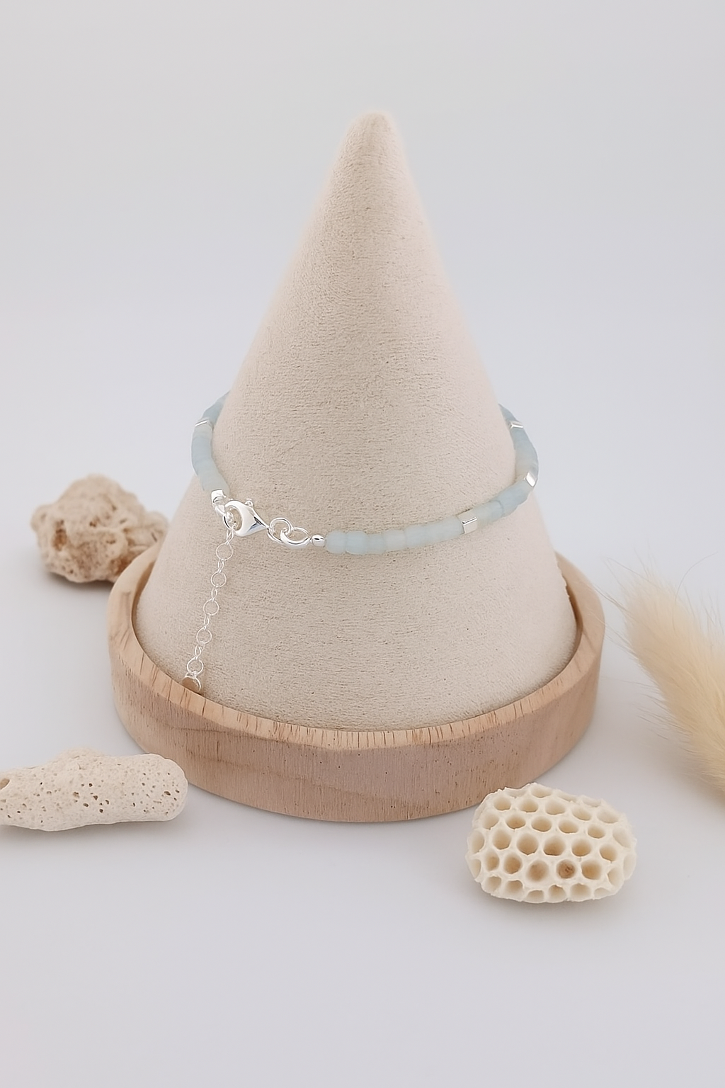 Aquamarine and Sterling Silver Square Bead Bracelet