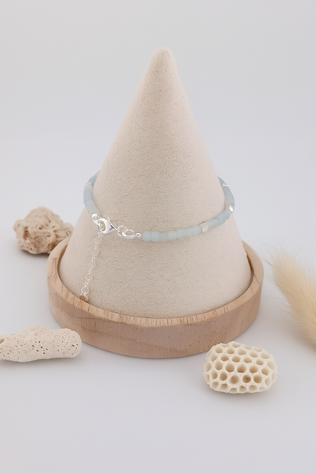 Aquamarine and Sterling Silver Square Bead Bracelet