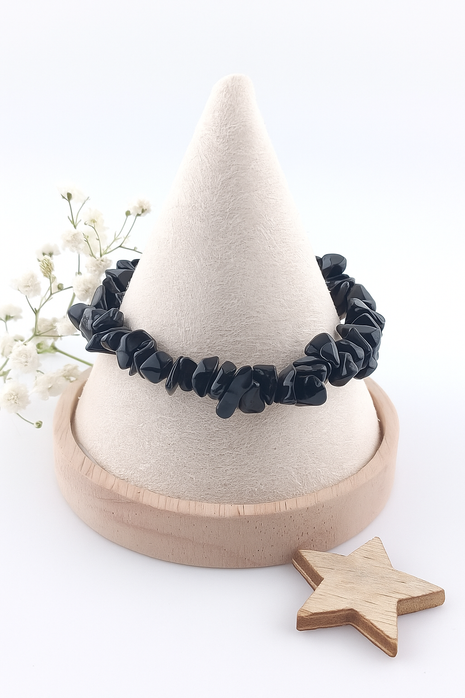 Black Obsidian Chip Stretch Bracelet
