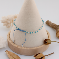 Blue Apatite and Rainbow Moonstone Adjustable Sterling Silver Bracelet